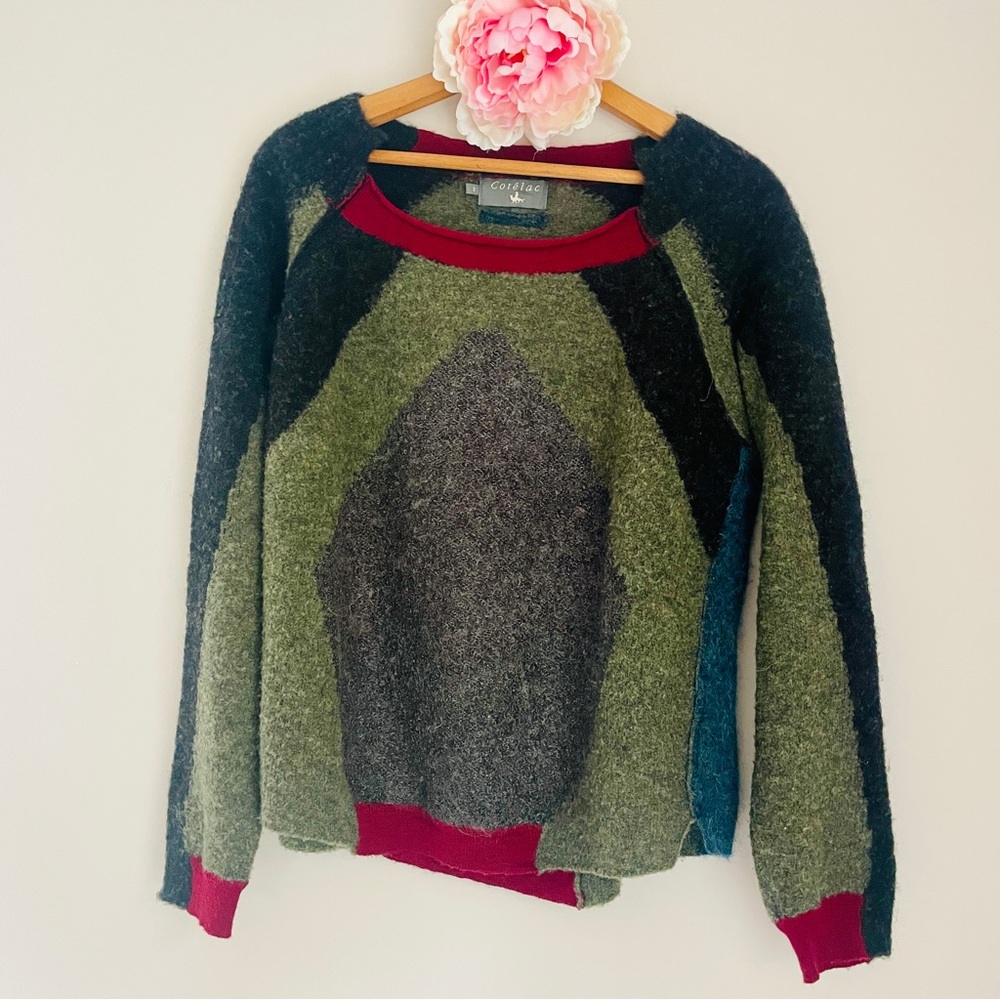 Cotelac Patchwork Pullover Sweater Wool Mohair Bl… - image 1